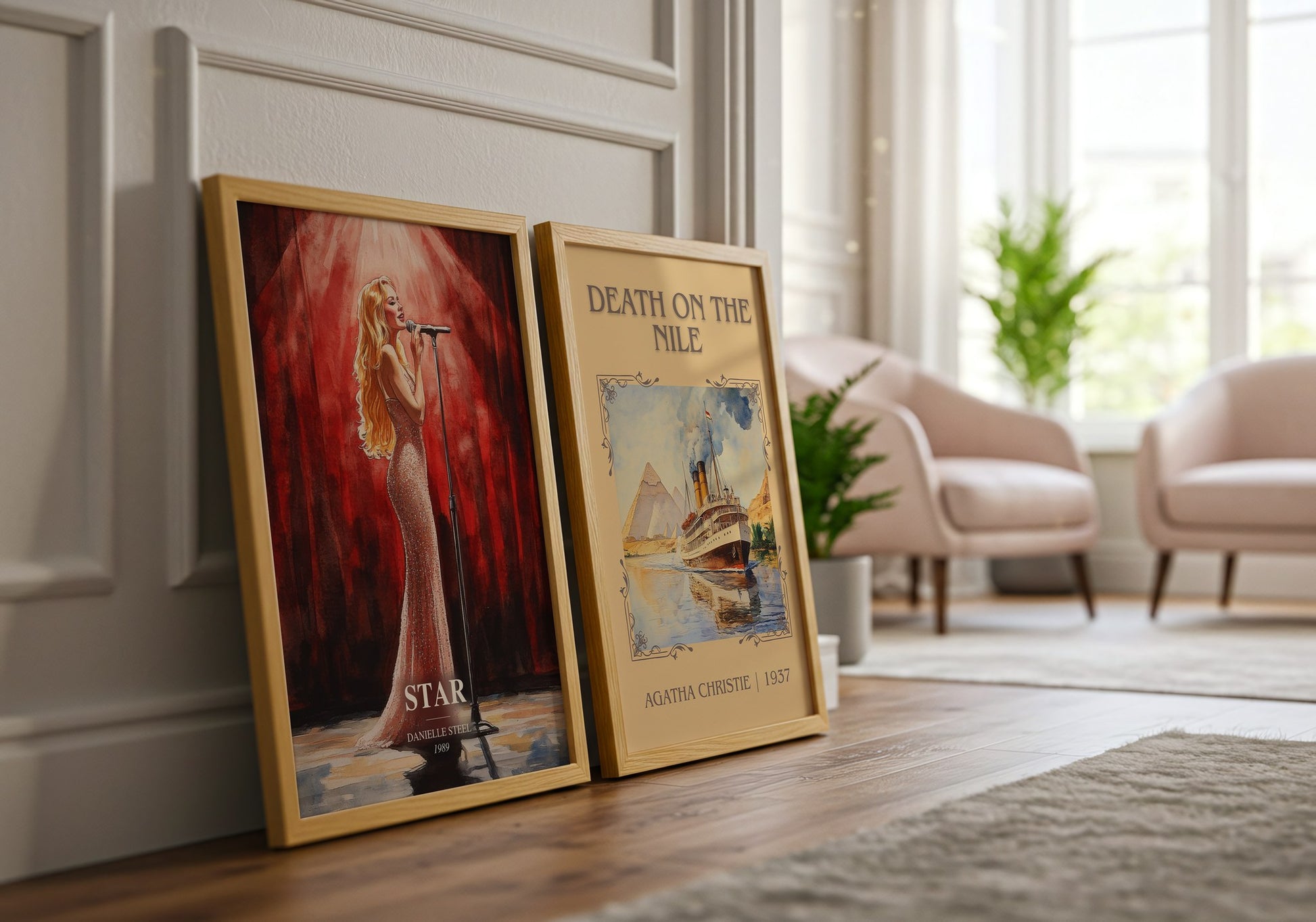 Star watercolour print framed by window – literary home decor