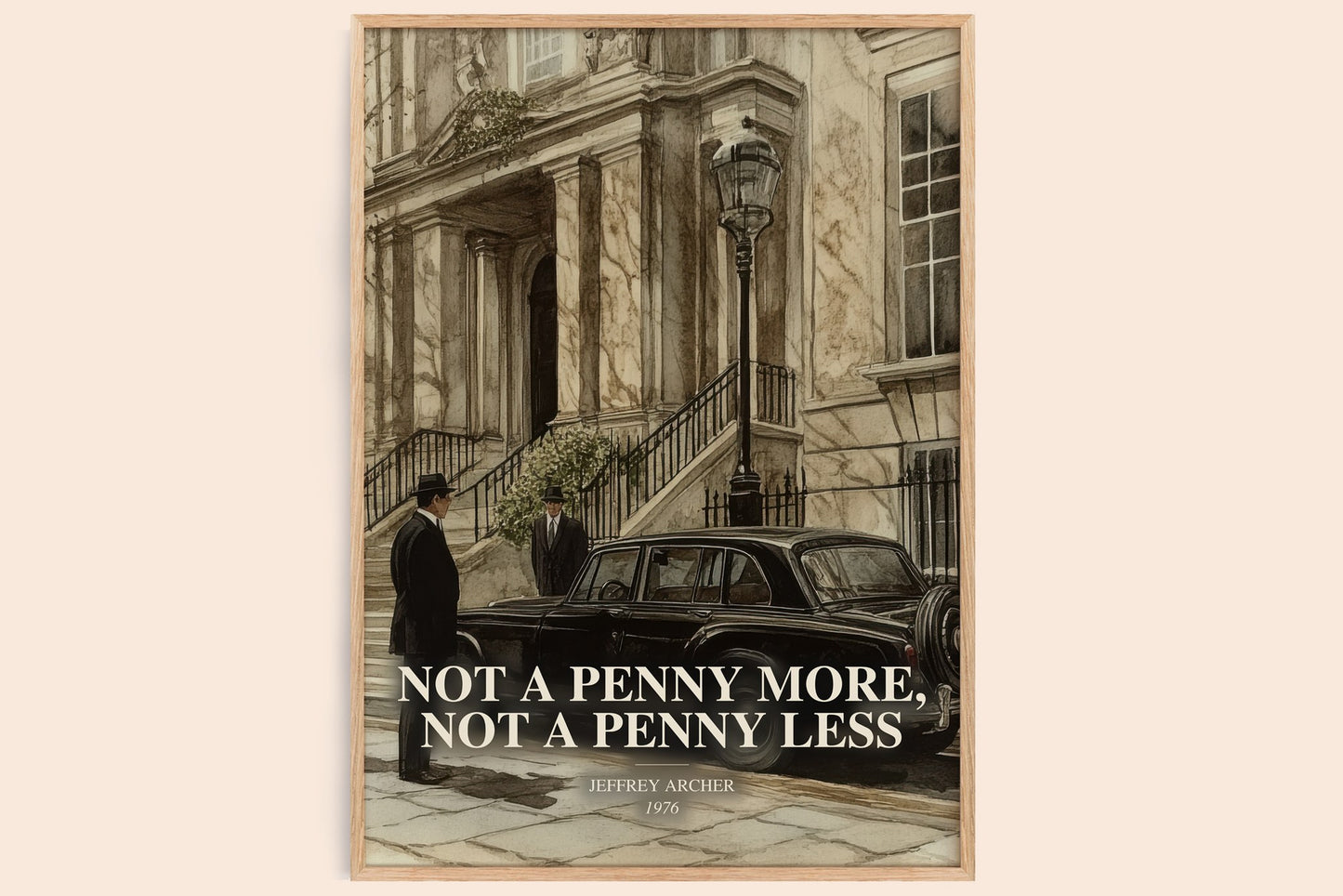 Not A Penny More, Not A Penny Less watercolour book poster by Jeffrey Archer – framed literary art print