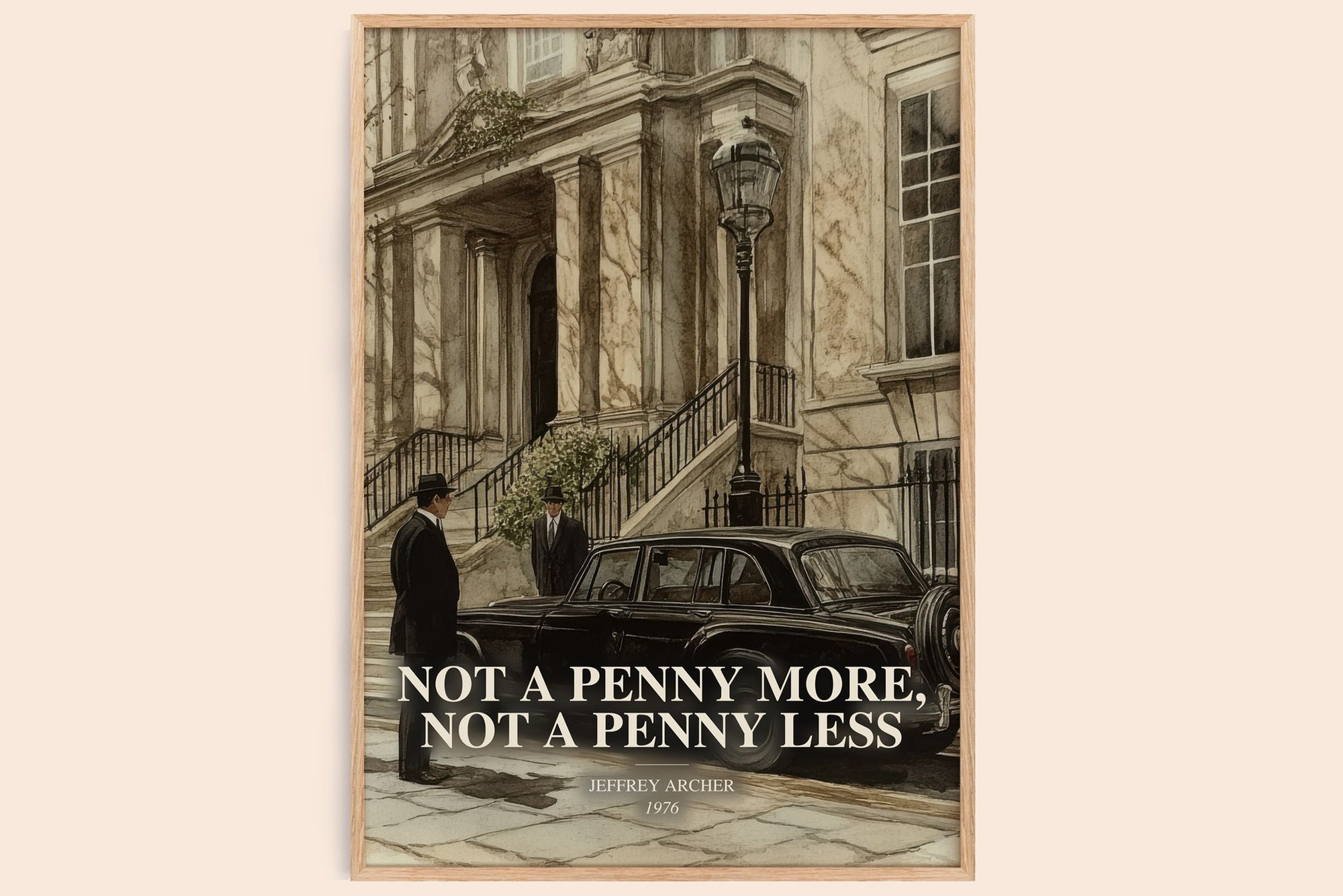 Not A Penny More, Not A Penny Less watercolour book poster by Jeffrey Archer – framed literary art print