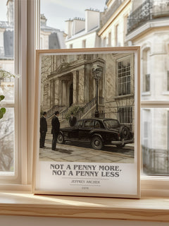 Not a Penny More, Not a Penny Less Book Cover Poster by Jeffrey Archer – framed print by a bright window