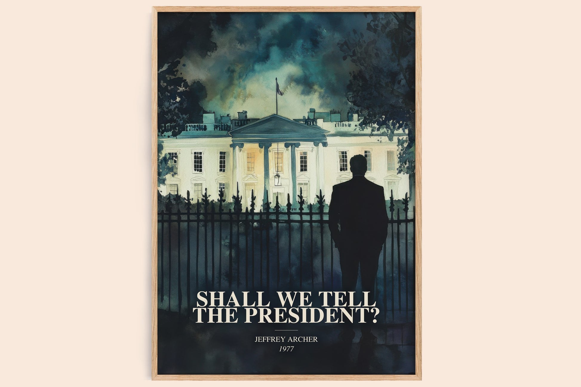 Shall We Tell The President? watercolour book poster by Jeffrey Archer – framed literary art print