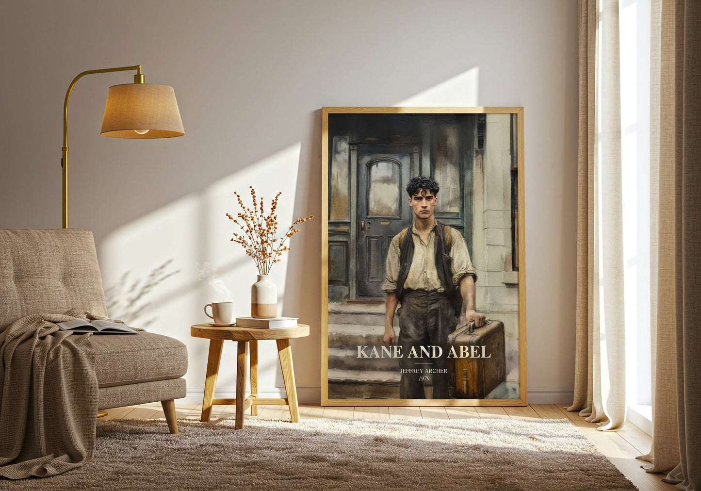 Kane And Abel watercolour print in frame leaning in hallway – historical fiction wall art
