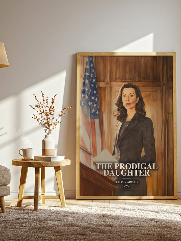 The Prodigal Daughter watercolour print in frame leaning in hallway – contemporary fiction wall art