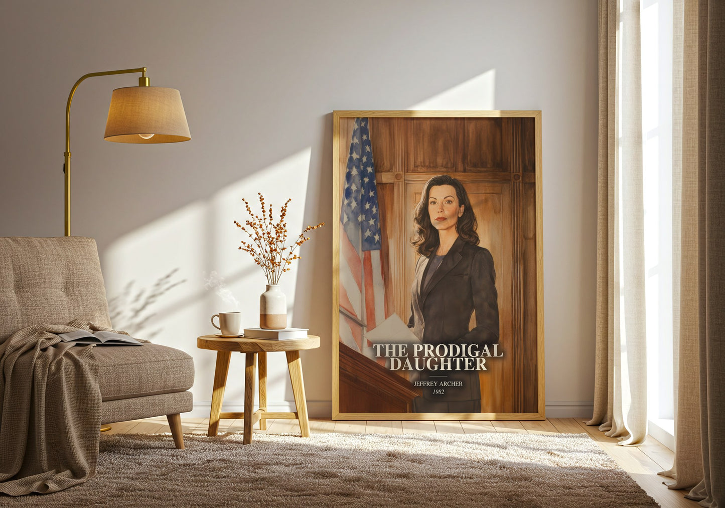 The Prodigal Daughter watercolour print in frame leaning in hallway – contemporary fiction wall art