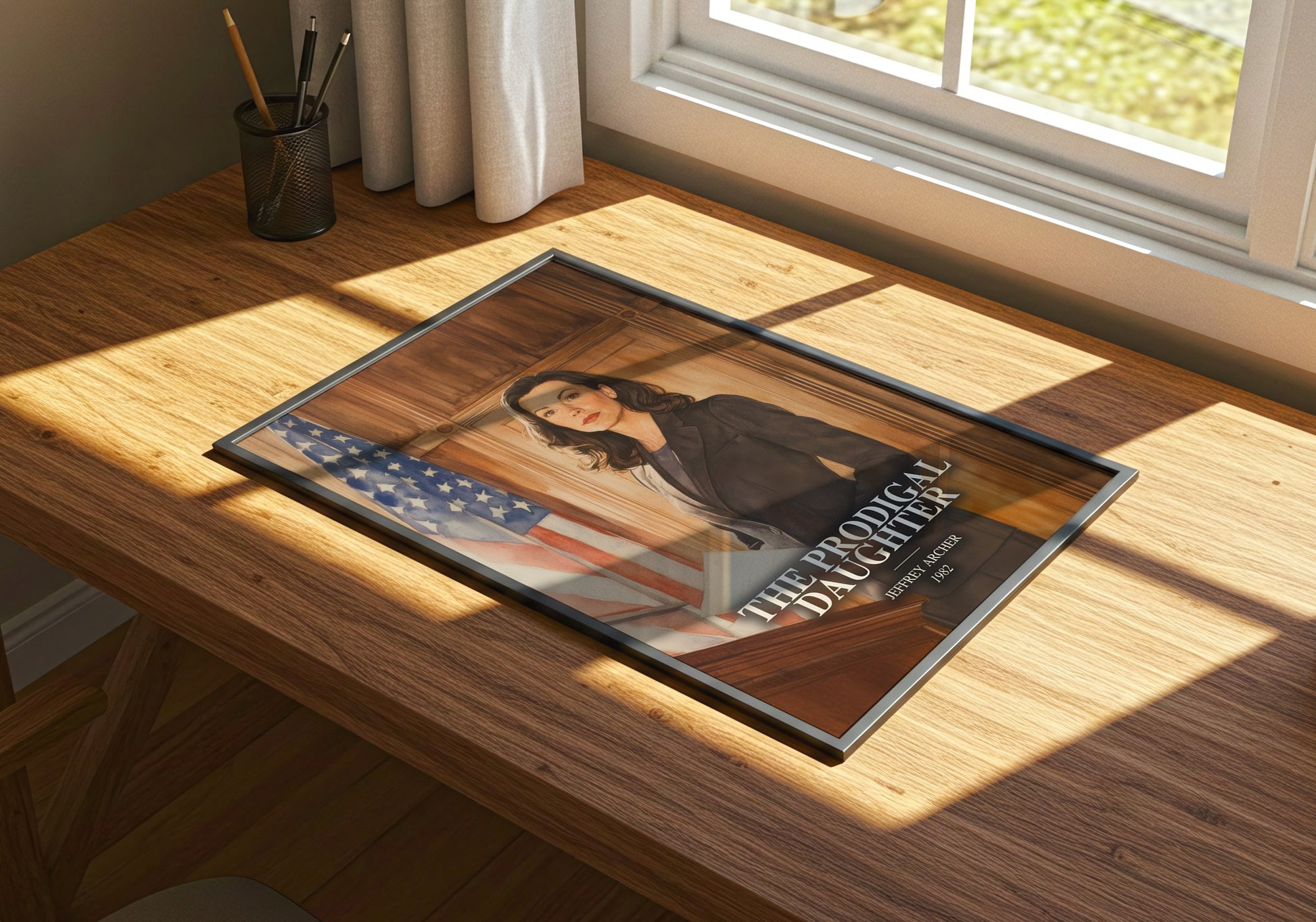 The Prodigal Daughter watercolour book poster framed on wall – contemporary fiction wall art