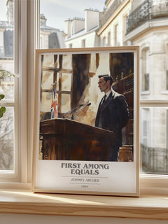 First Among Equals Book Cover Poster by JEFFREY ARCHER – framed print by a bright window