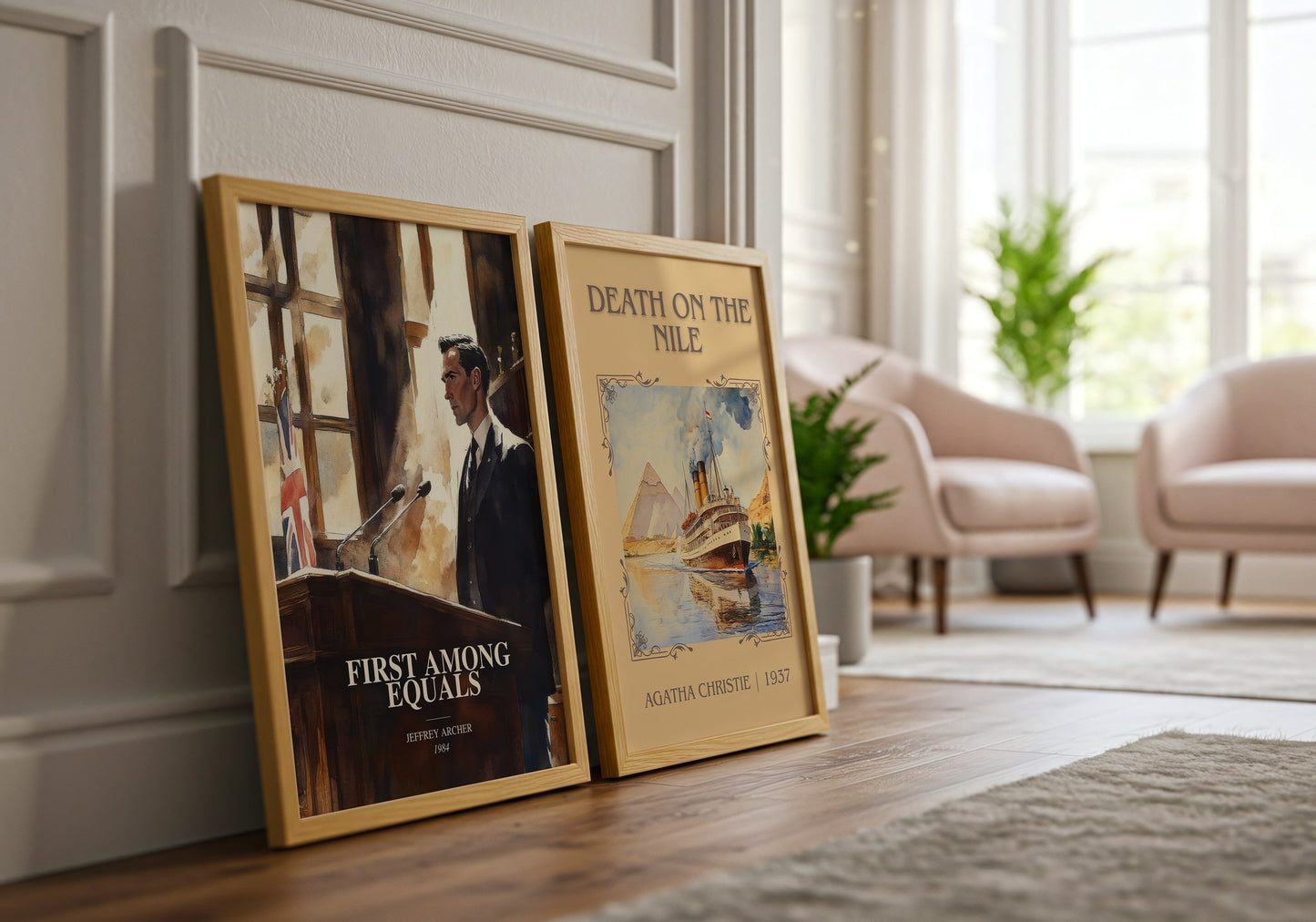 First Among Equals watercolour print framed by window – literary home decor