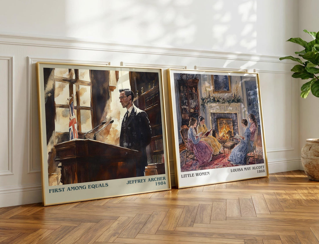 First Among Equals Literary Art Print by JEFFREY ARCHER – large square framed print leaning against a wall