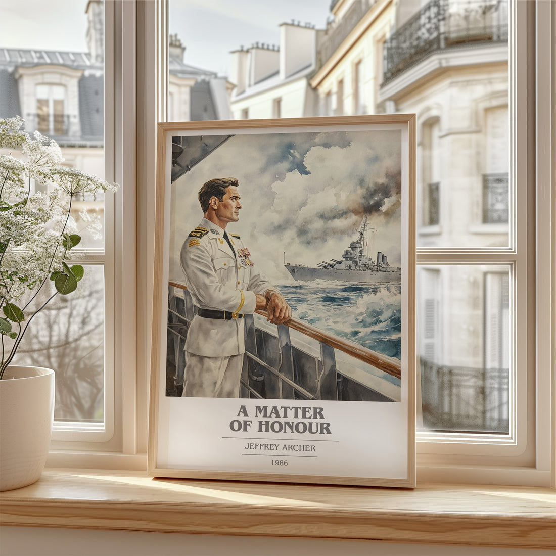 A Matter Of Honour Book Cover Poster by Jeffrey Archer – framed print by a bright window