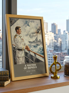 A Matter Of Honour Book Cover Poster by Jeffrey Archer – framed print on a city-view windowsill