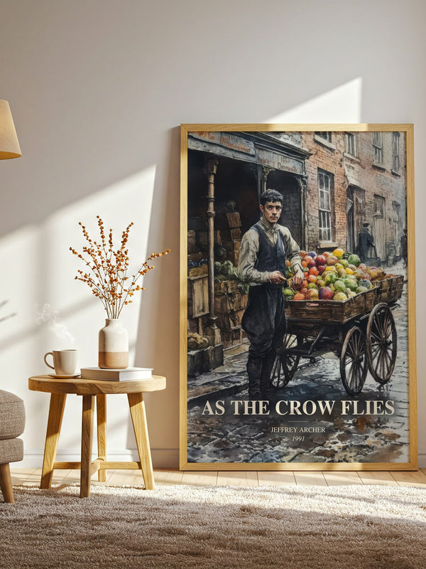 As The Crow Flies watercolour print in frame leaning in hallway – historical fiction wall art