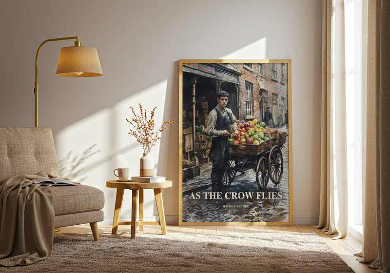 As The Crow Flies watercolour print in frame leaning in hallway – historical fiction wall art