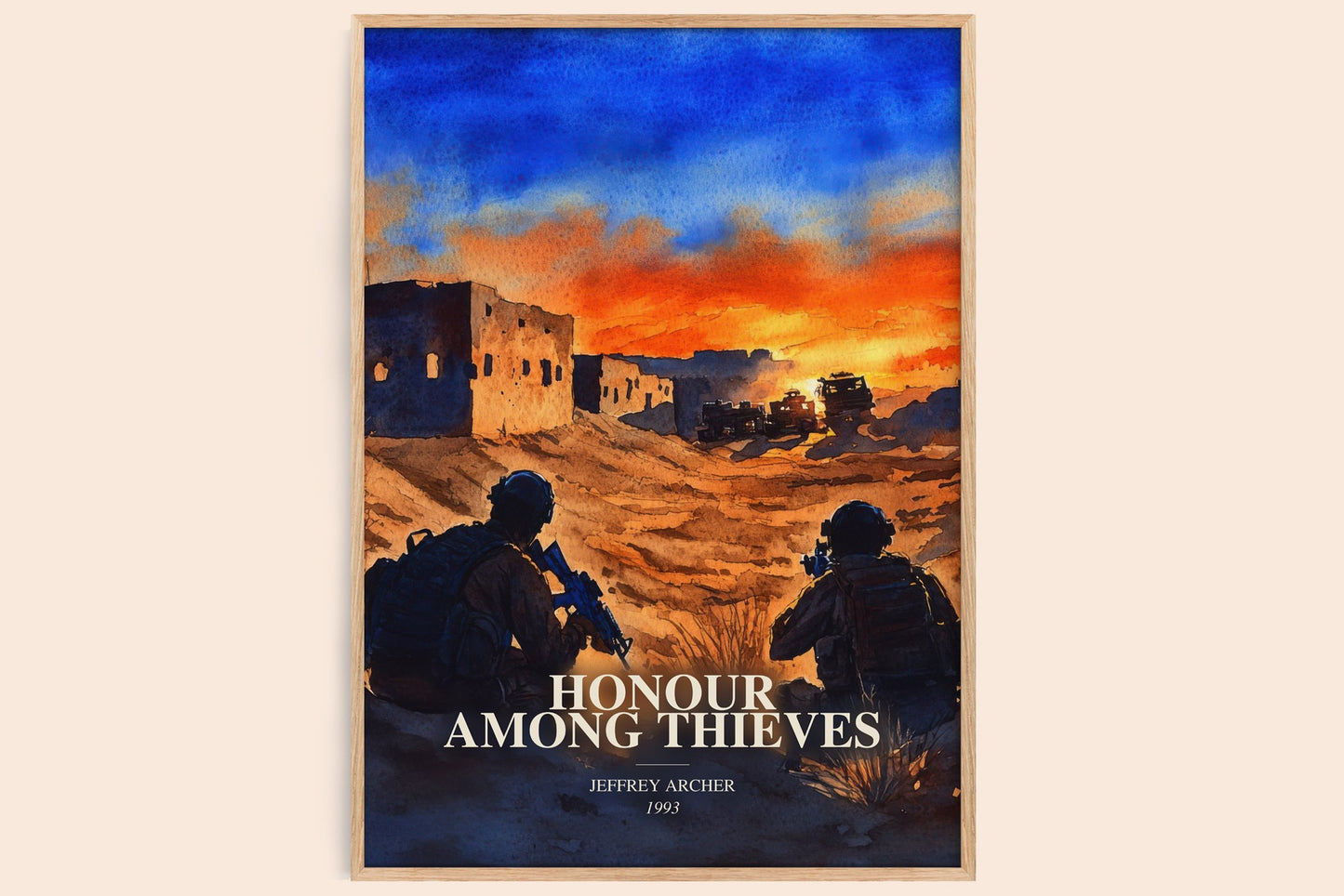 Honour Among Thieves watercolour book poster by Jeffrey Archer – framed literary art print