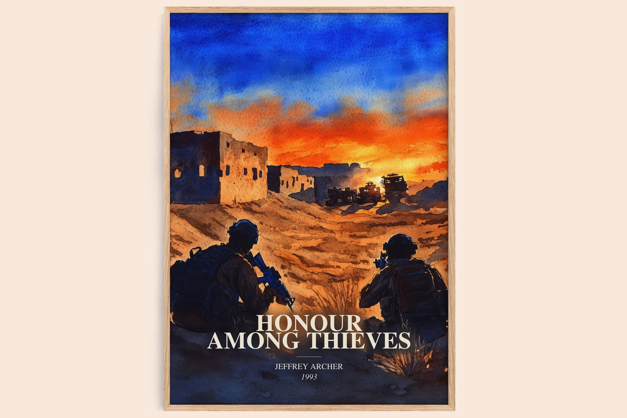 Honour Among Thieves watercolour book poster by Jeffrey Archer – framed literary art print
