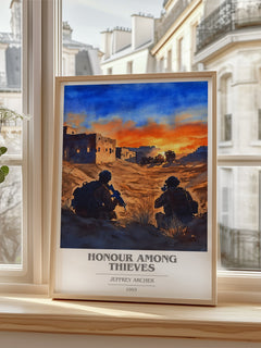 Honour Among Thieves Book Cover Poster by Jeffrey Archer – framed print by a bright window