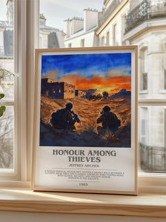Honour Among Thieves Bookish Wall Art by Jeffrey Archer – framed print by a bright window