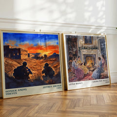 Honour Among Thieves Literary Art Print by Jeffrey Archer – large square framed print leaning against a wall
