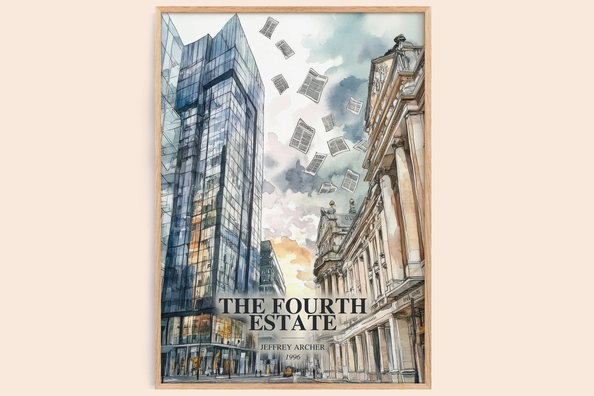The Fourth Estate watercolour book poster by Jeffrey Archer – framed literary art print
