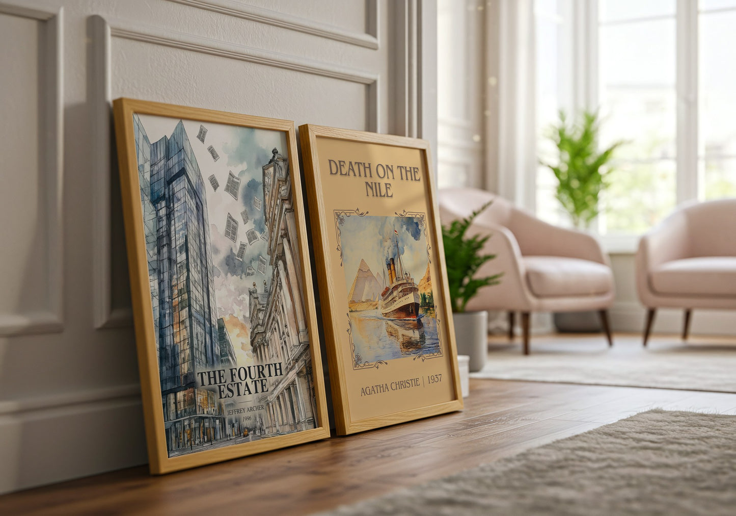 The Fourth Estate watercolour print framed by window – literary home decor