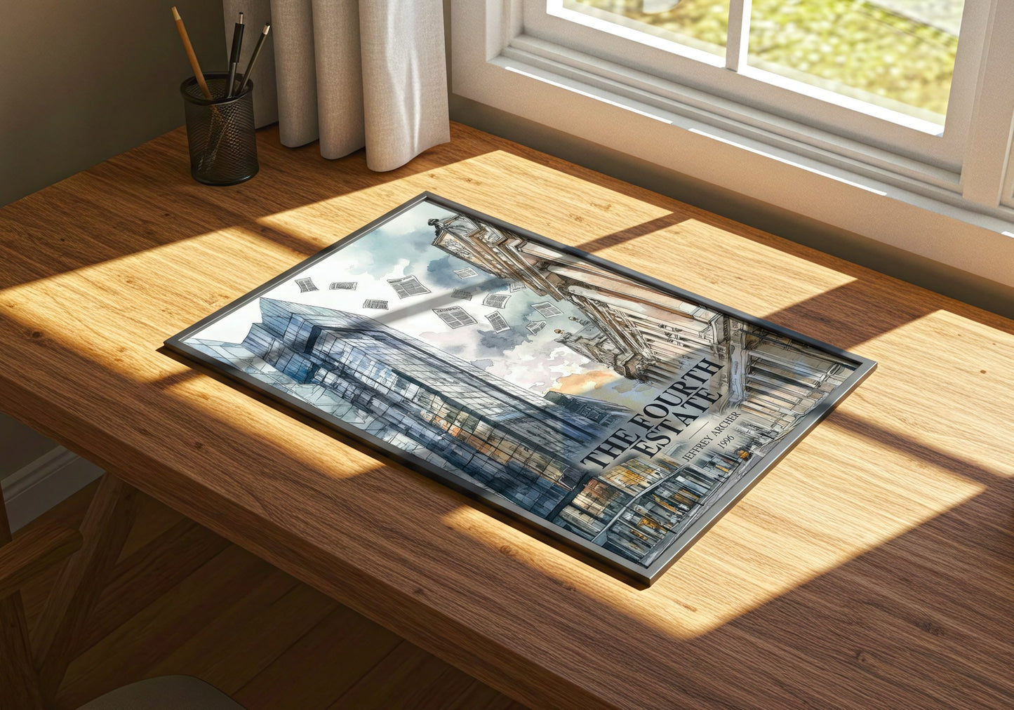 The Fourth Estate watercolour book poster framed on wall – thriller wall art