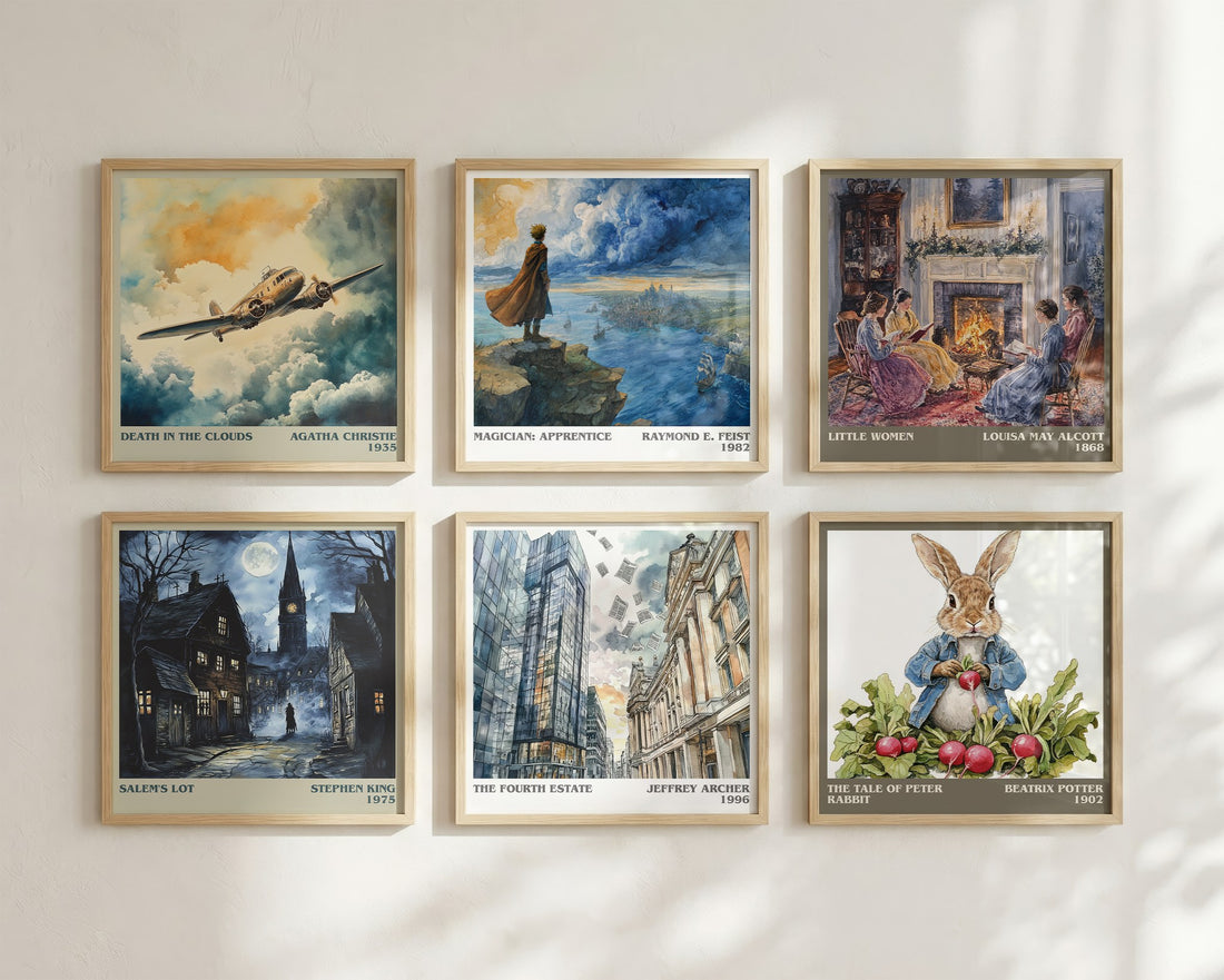 The Fourth Estate Literary Art Print by Jeffrey Archer – square print in a six-frame gallery wall