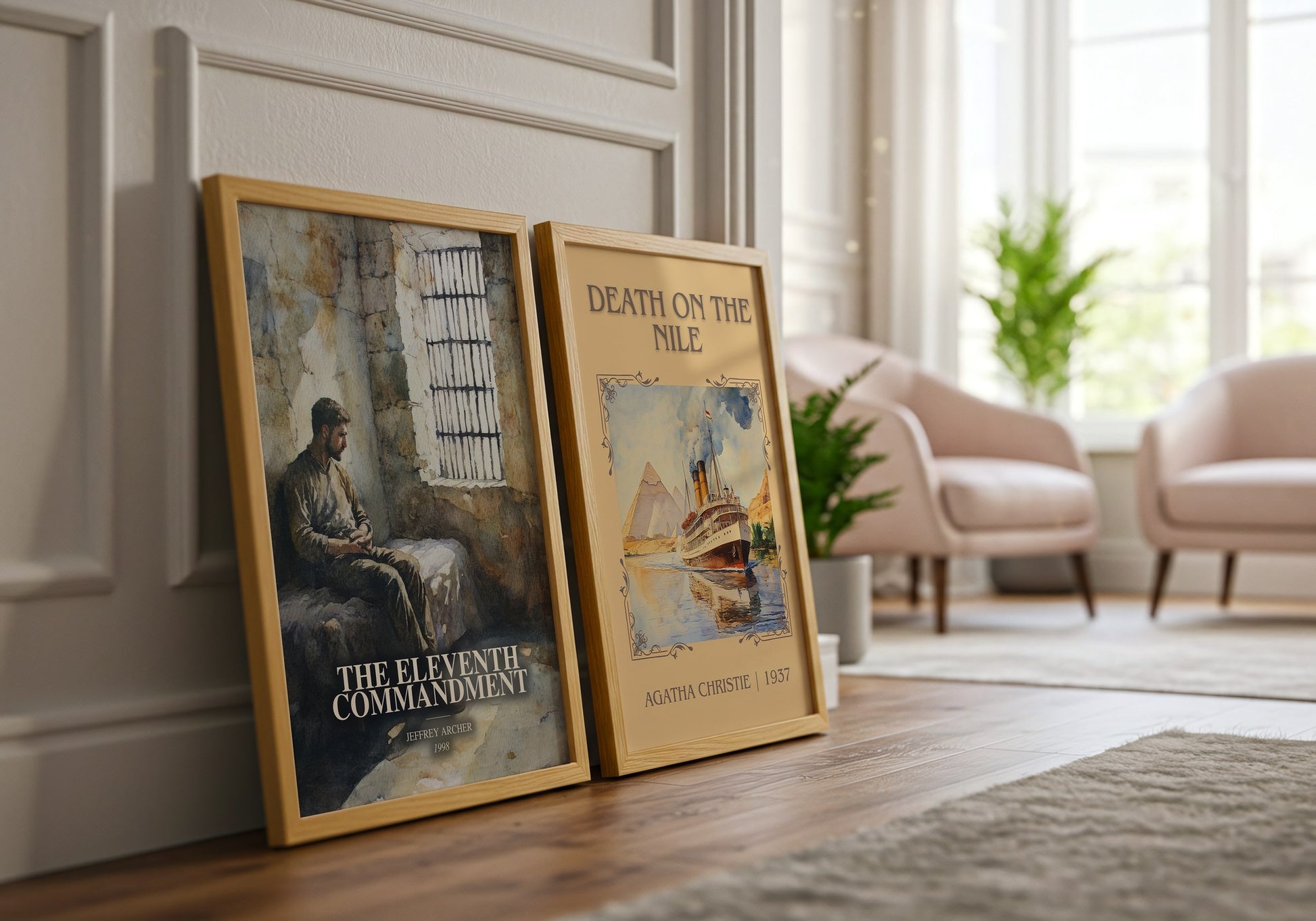 The Eleventh Commandment watercolour print framed by window – literary home decor