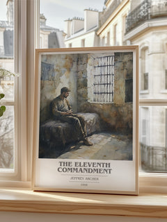 The Eleventh Commandment Book Cover Poster by Jeffrey Archer – framed print by a bright window