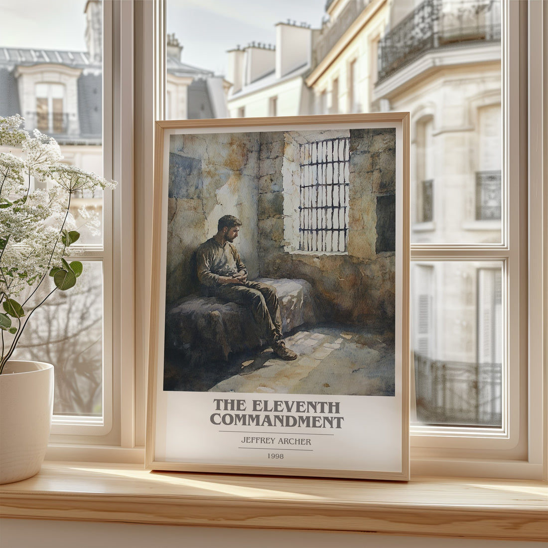 The Eleventh Commandment Book Cover Poster by Jeffrey Archer – framed print by a bright window