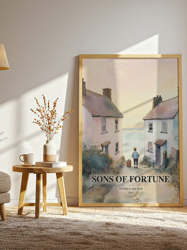 Sons Of Fortune watercolour print in frame leaning in hallway – literary fiction wall art