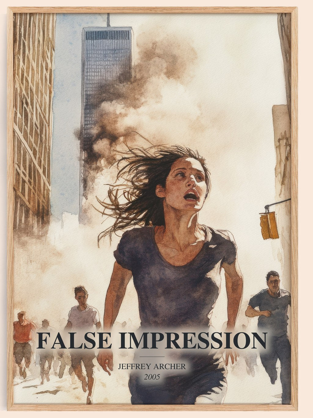 False Impression watercolour book poster by Jeffrey Archer – framed literary art print