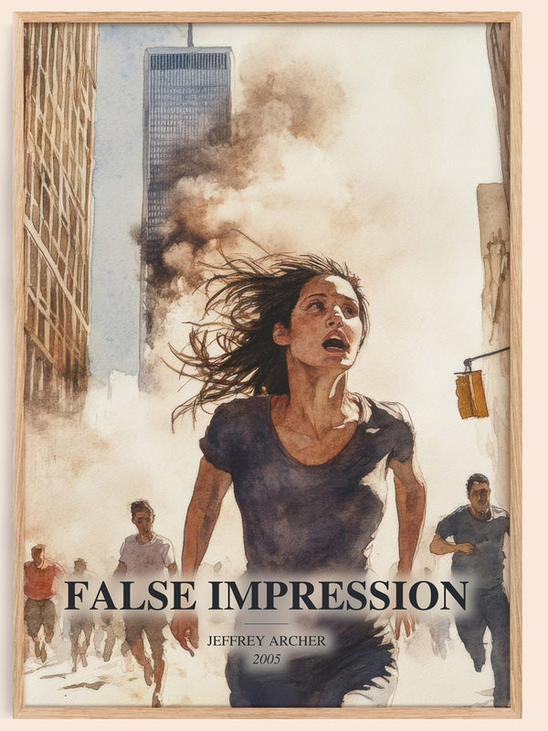 False Impression watercolour book poster by Jeffrey Archer – framed literary art print