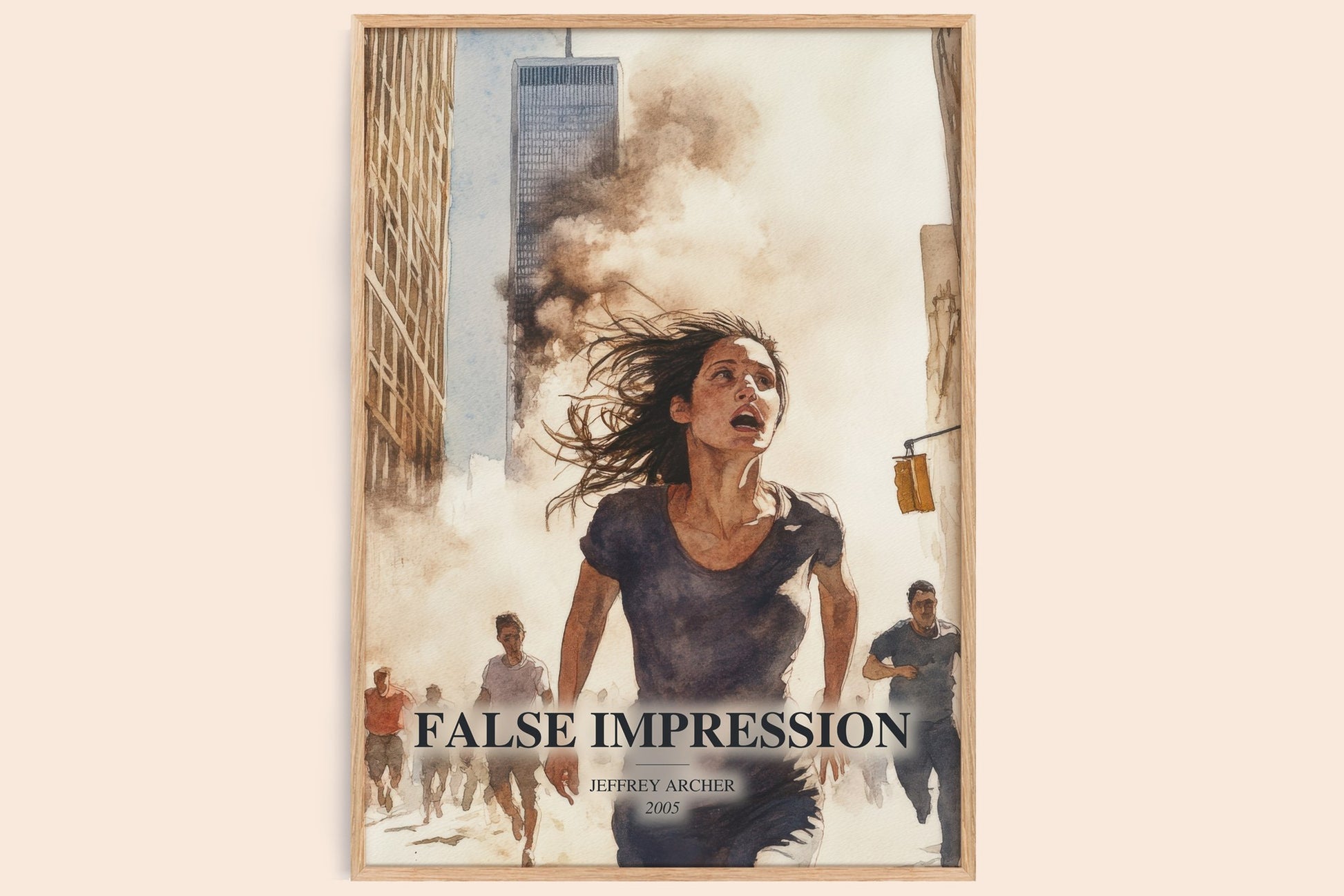 False Impression watercolour book poster by Jeffrey Archer – framed literary art print