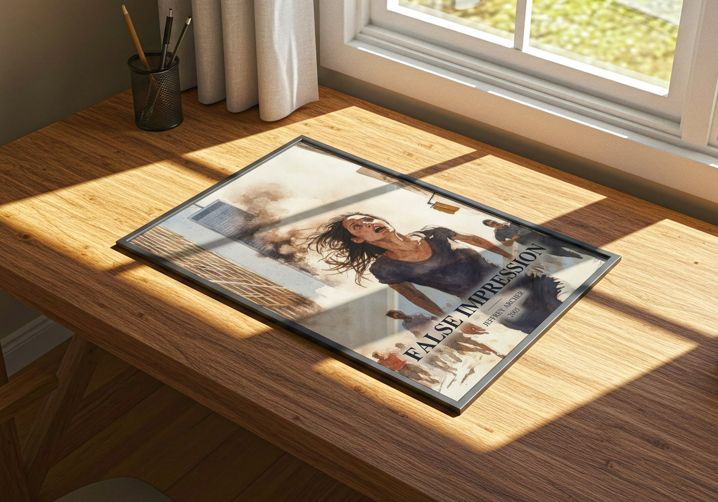 False Impression watercolour book poster framed on wall – thriller wall art