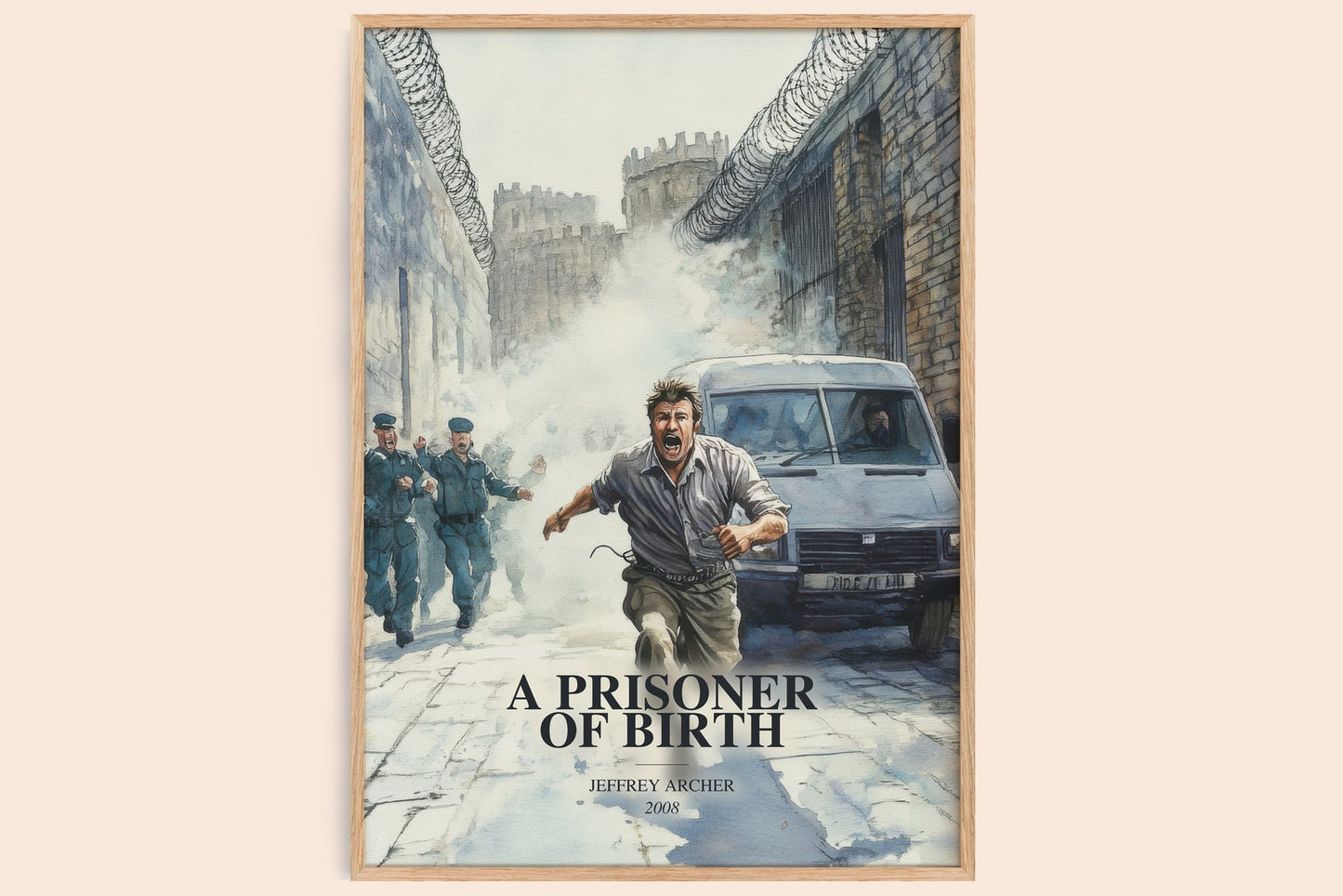 A Prisoner Of Birth watercolour book poster by Jeffrey Archer – framed literary art print