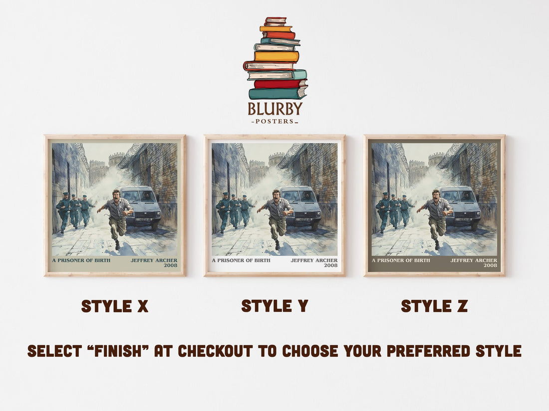 A Prisoner of Birth literary art print colour and style options – Jeffrey Archer book art (mockup)