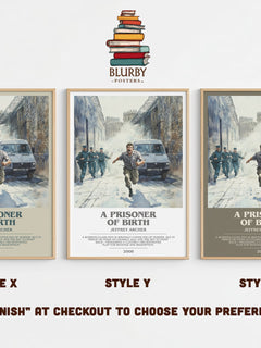 A Prisoner of Birth Bookish Wall Art by Jeffrey Archer – Style X, Y and Z side by side – choose your finish