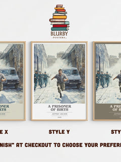 A Prisoner of Birth Book Cover Poster by Jeffrey Archer – Style X, Y and Z side by side – choose your finish