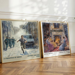 A Prisoner of Birth Literary Art Print by Jeffrey Archer – large square framed print leaning against a wall