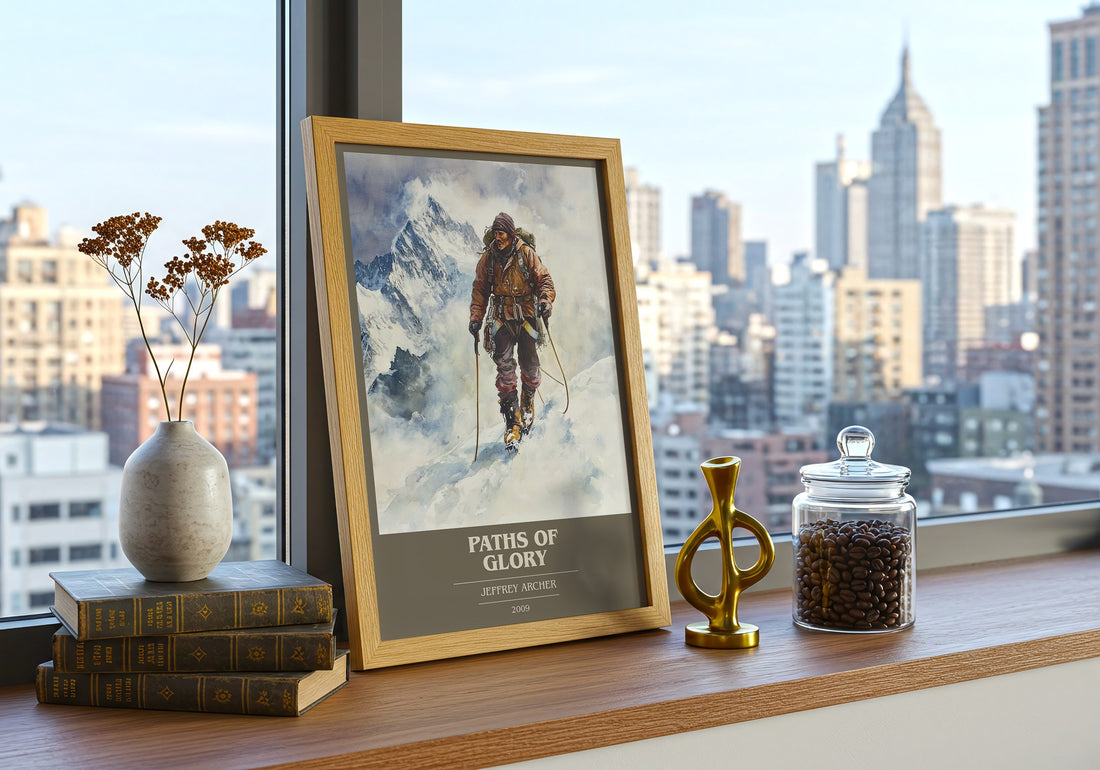 Paths of Glory Book Cover Poster by Jeffrey Archer – framed print on a city-view windowsill