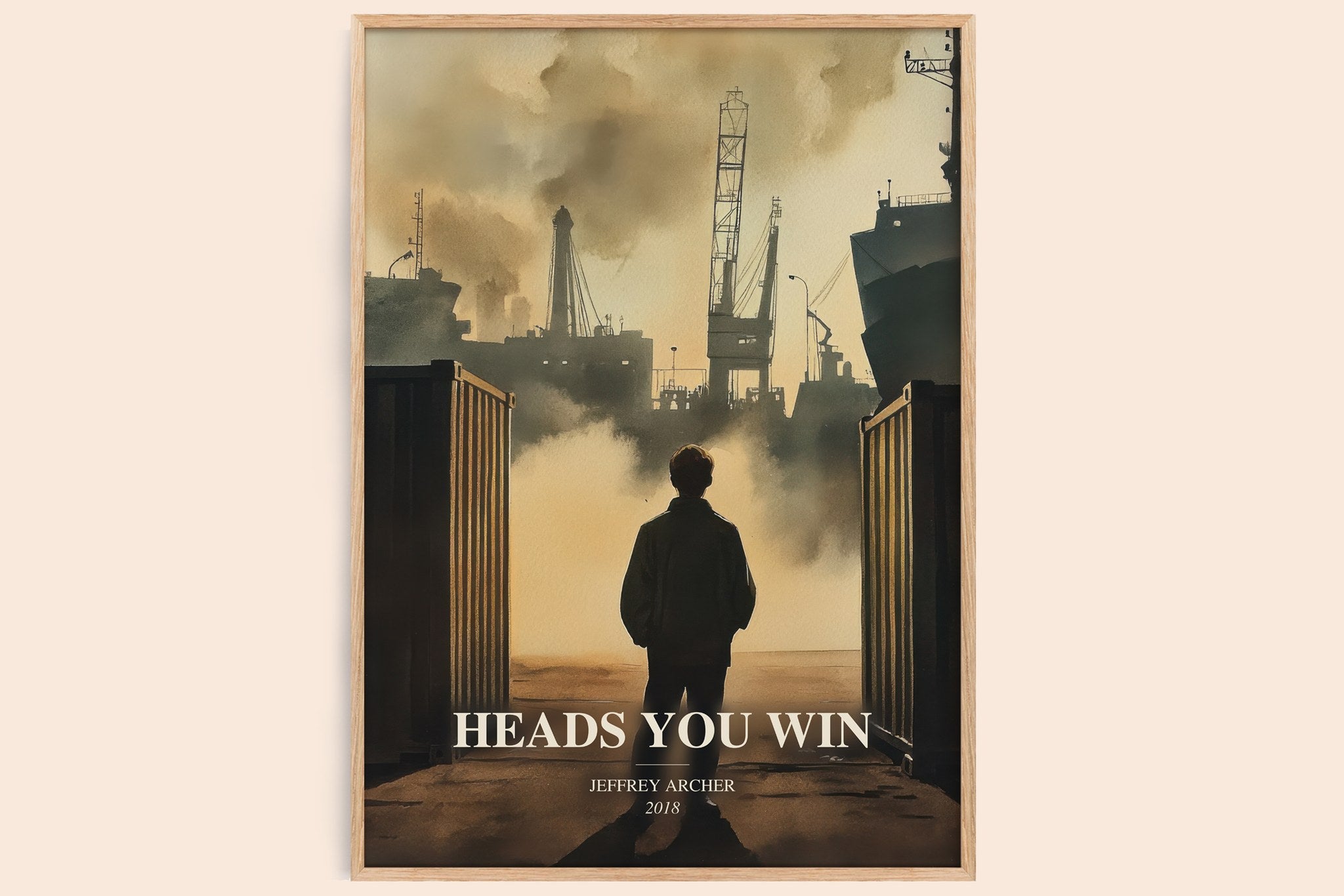 Heads You Win watercolour book poster by Jeffrey Archer – framed literary art print
