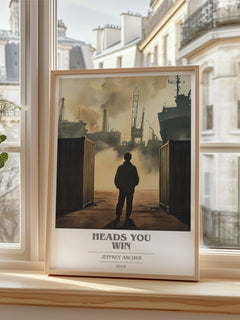 Heads You Win Book Cover Poster by Jeffrey Archer – framed print by a bright window