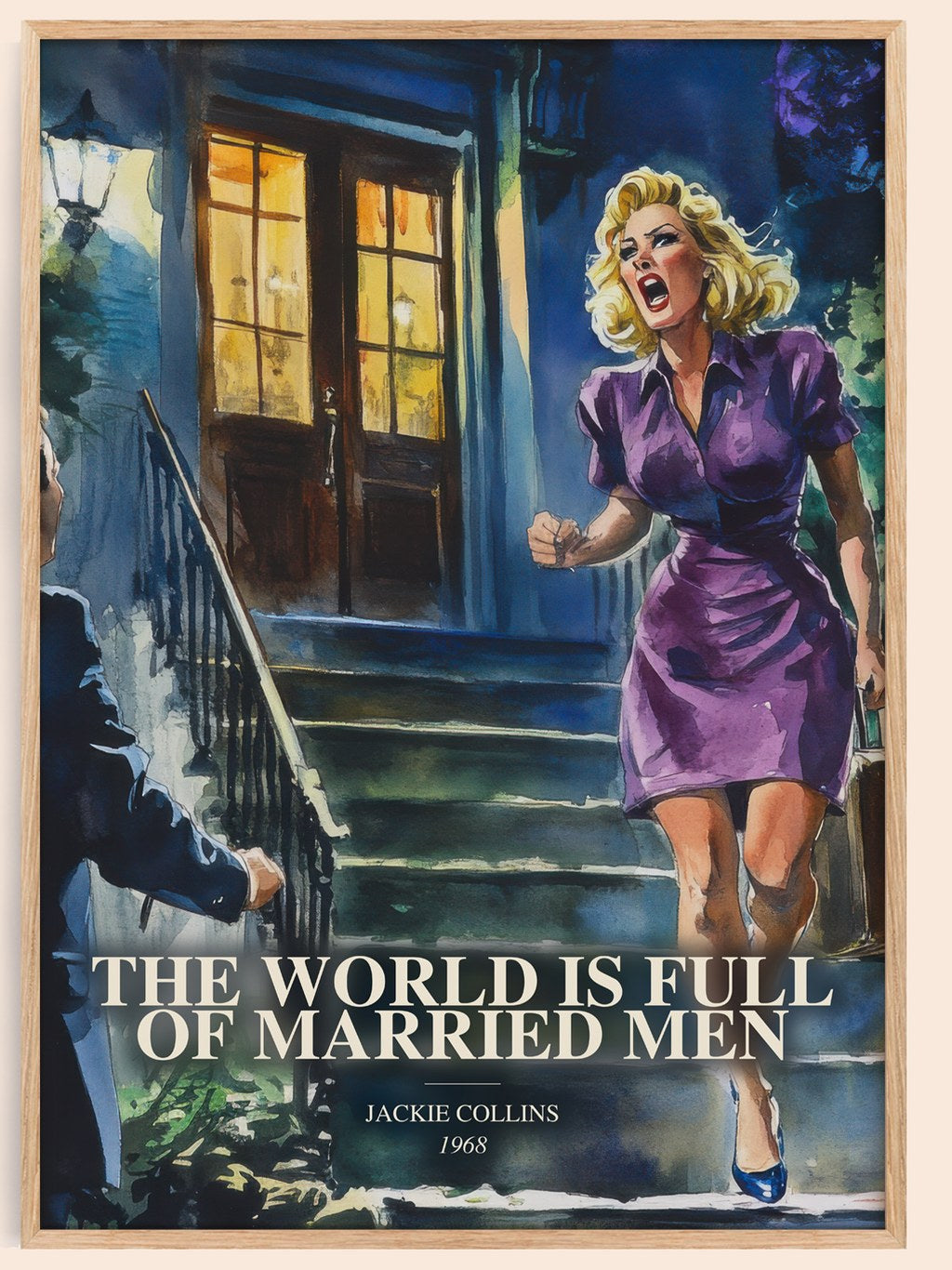 The World Is Full Of Married Men watercolour book poster by Jackie Collins – framed literary art print