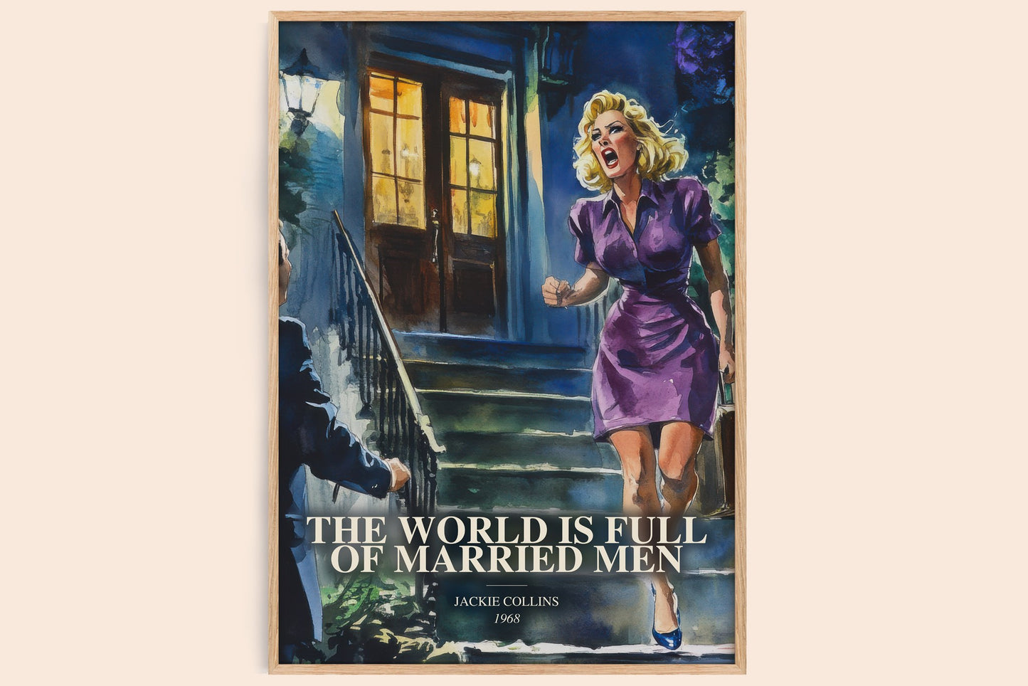 The World Is Full Of Married Men watercolour book poster by Jackie Collins – framed literary art print