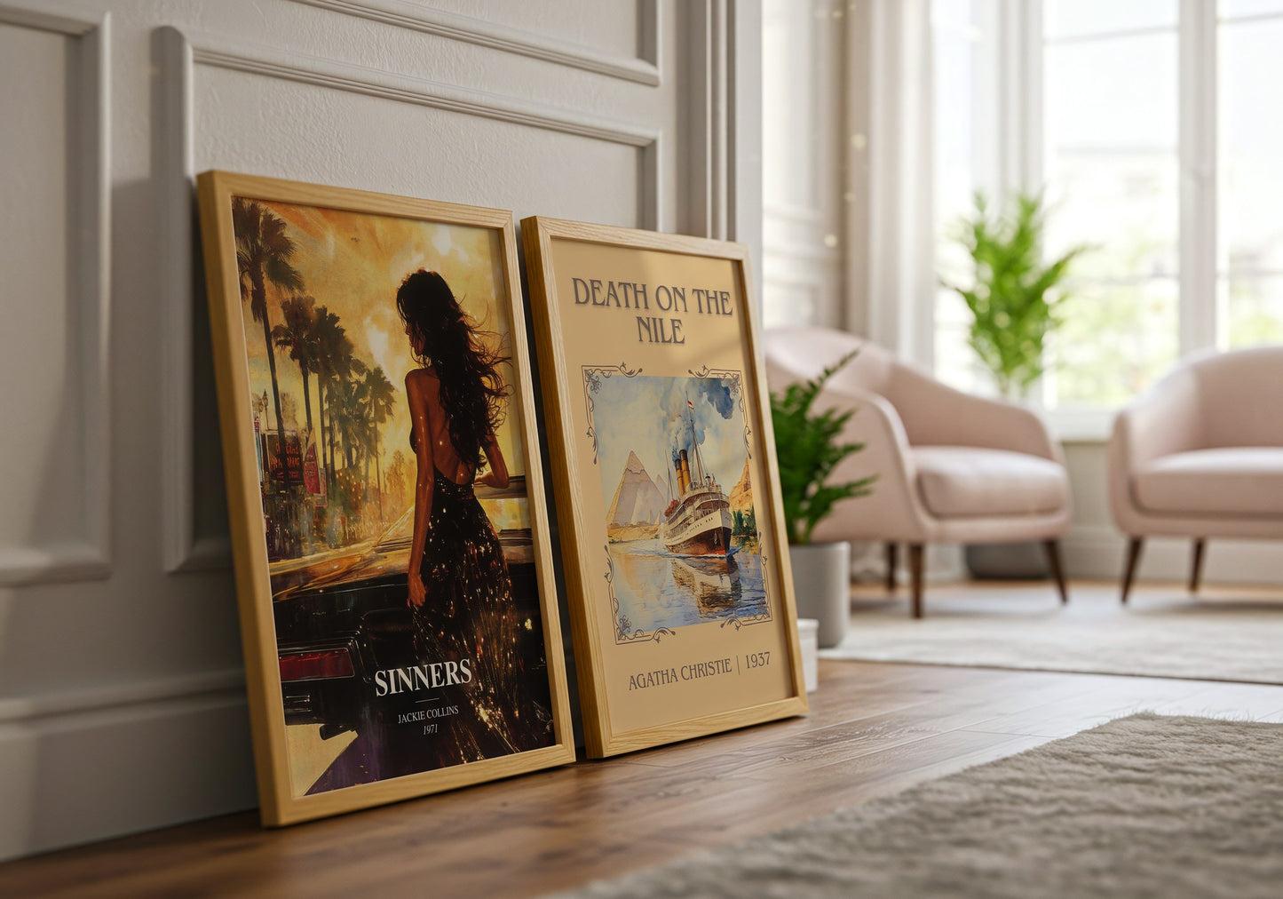 Sinners watercolour print framed by window – literary home decor