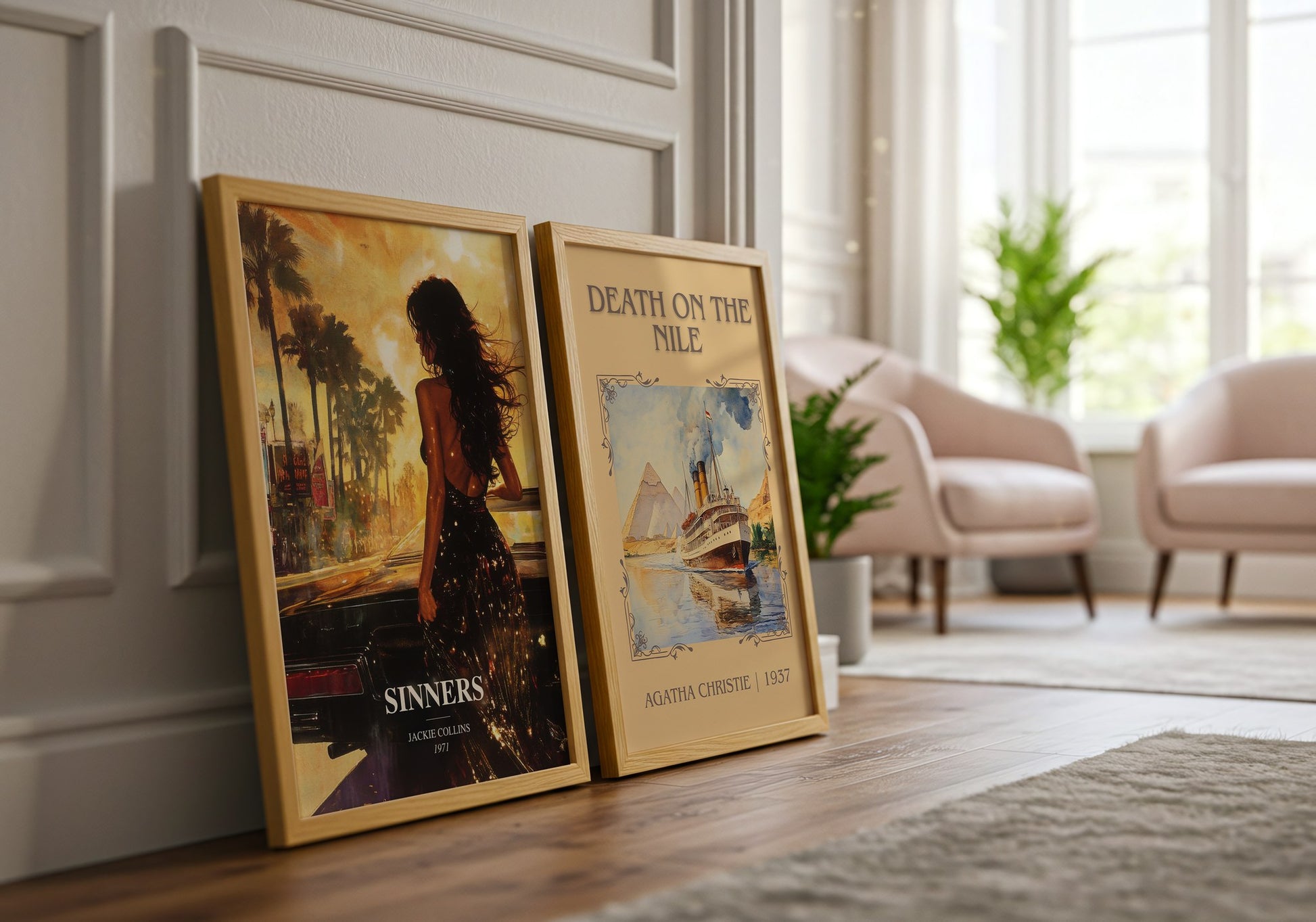 Sinners watercolour print framed by window – literary home decor