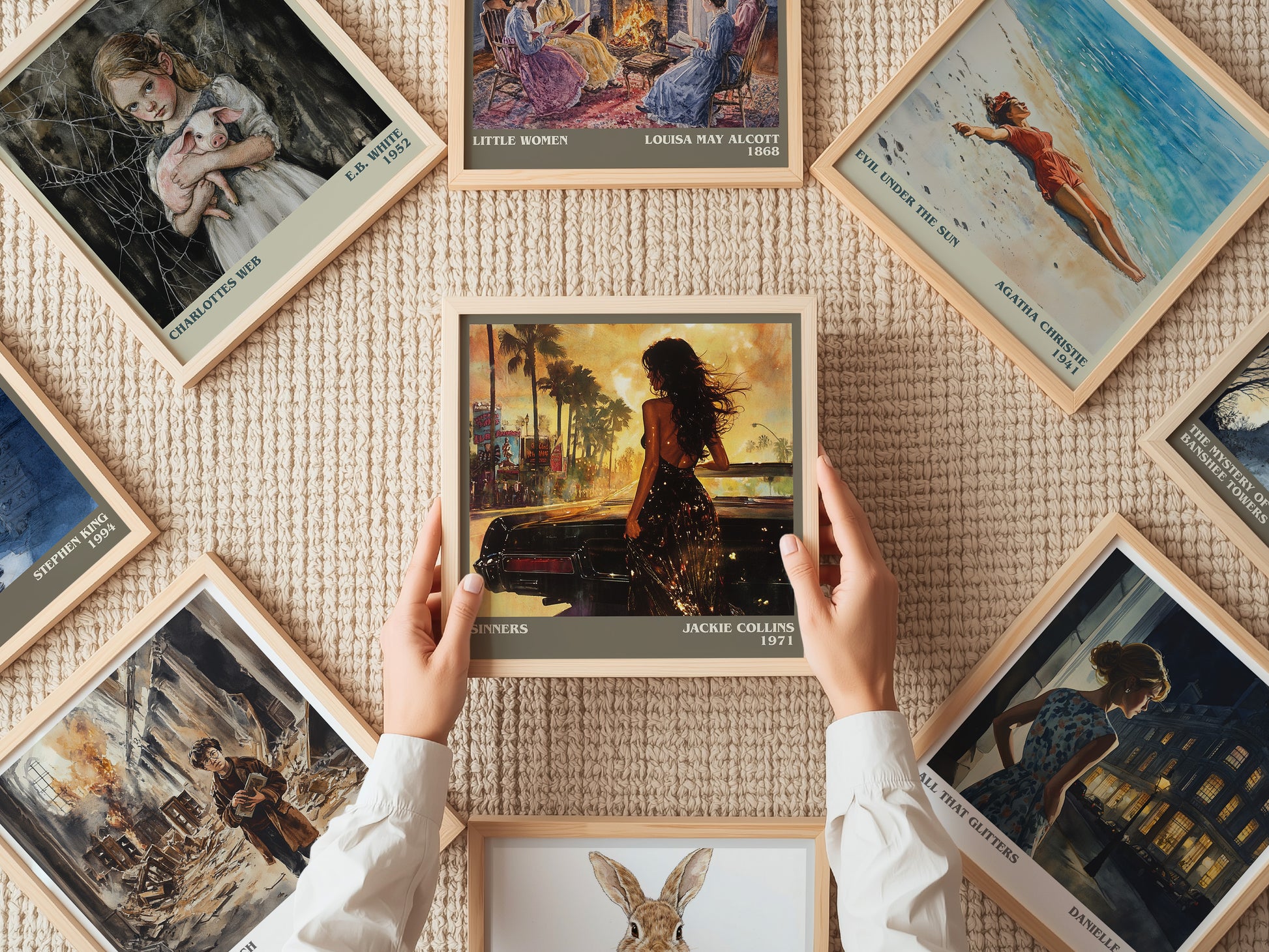 Sinners literary print on bookshelf – Jackie Collins fan gift