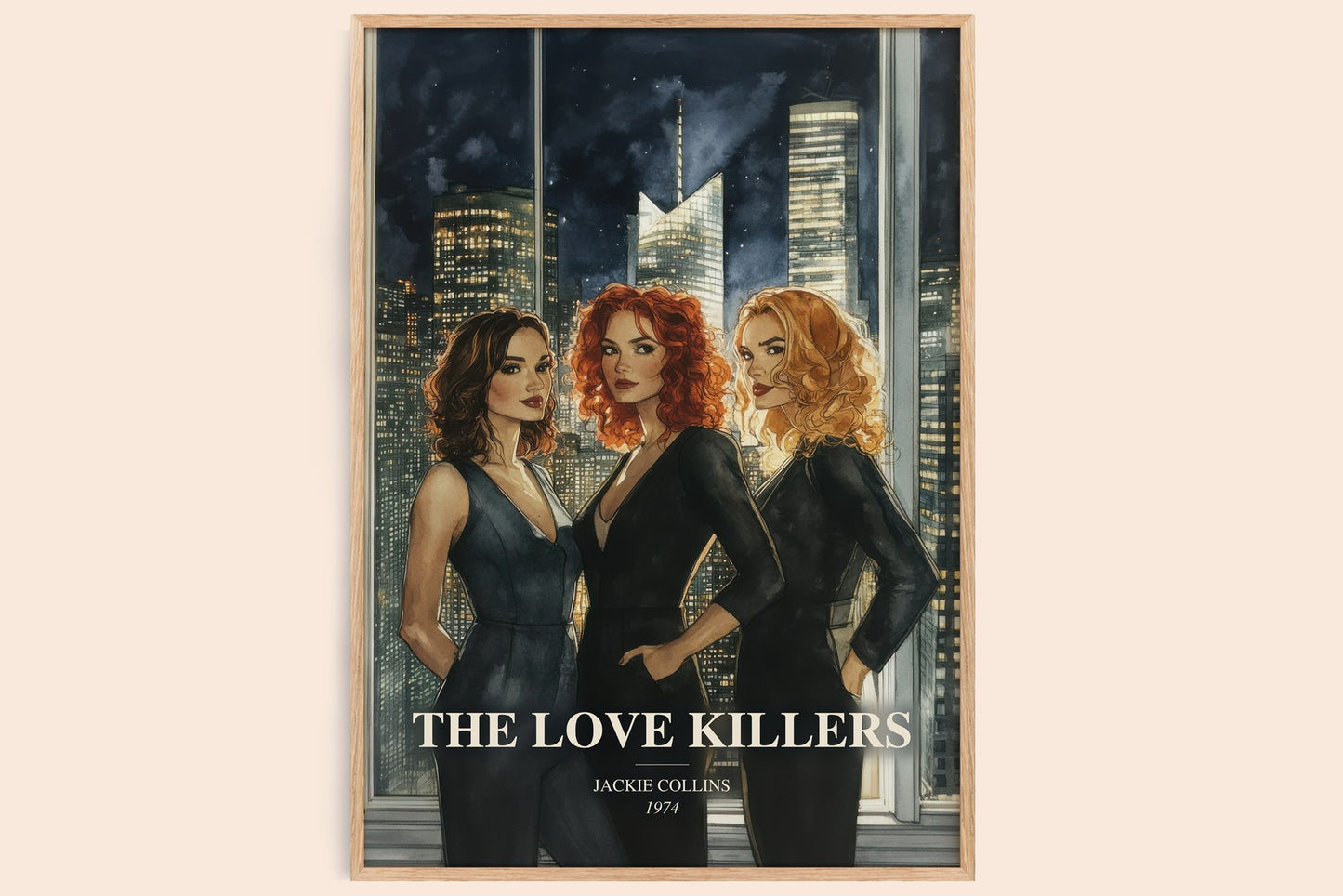 The Love Killers watercolour book poster by Jackie Collins – framed literary art print