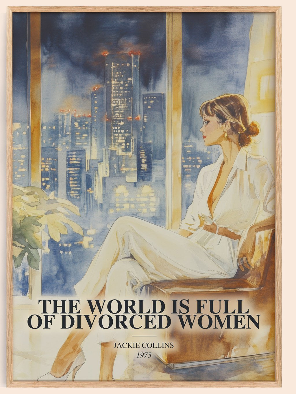 The World Is Full Of Divorced Women watercolour book poster by Jackie Collins – framed literary art print