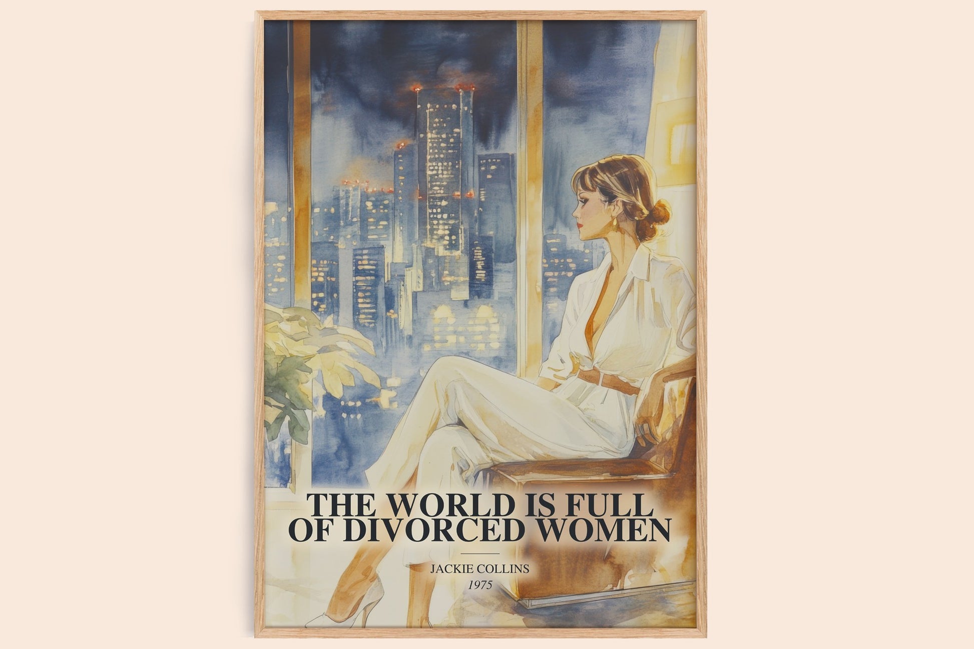 The World Is Full Of Divorced Women watercolour book poster by Jackie Collins – framed literary art print