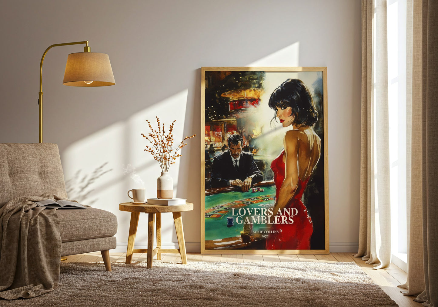 Lovers And Gamblers watercolour print in frame leaning in hallway – romance wall art